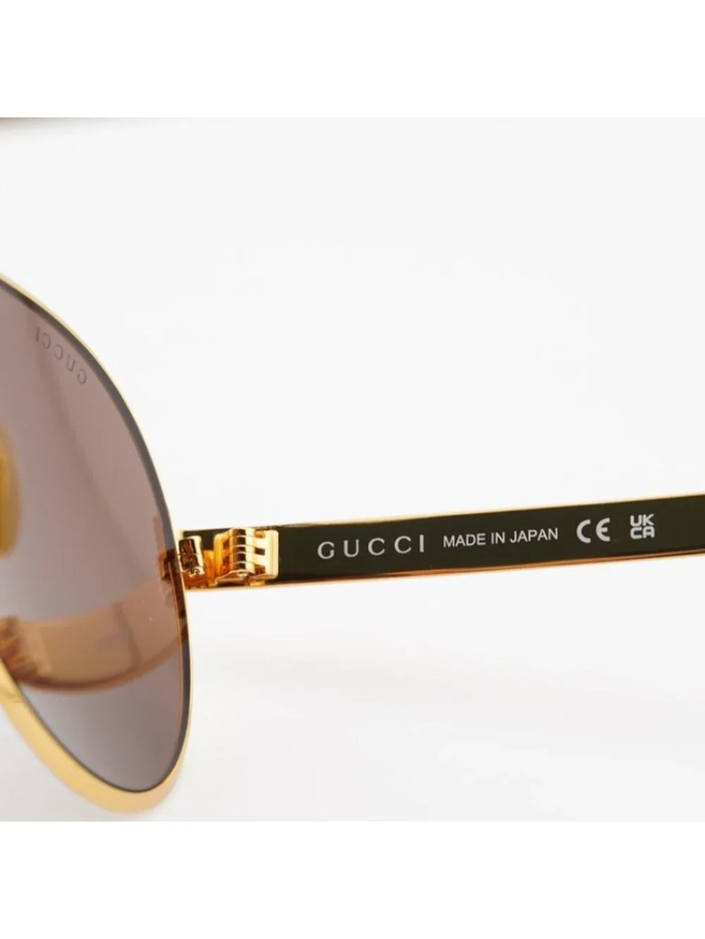 Gucci GG1513S 002 Sunglasses Yellow Gold Aviator Frame, Brown Lens